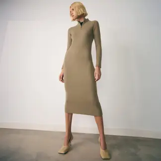 MANGO - Vestido Tejido Midi con Cierre Mujer