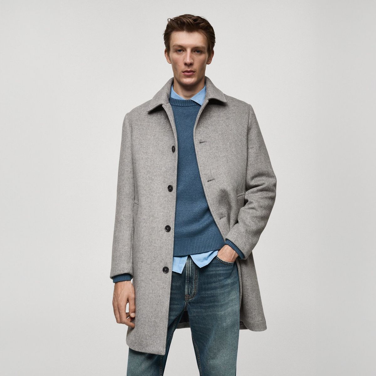 MANGO MAN - Abrigo Lana Regular Fit Espiga Hombre Mango Man