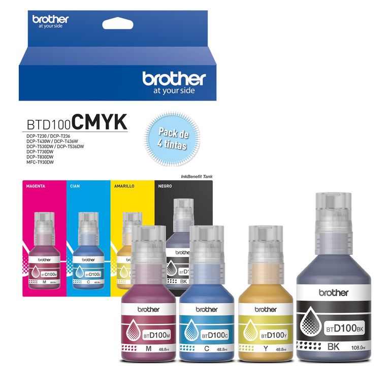 Pack 4 Botellas Tintas BTD100 CMYK Brother