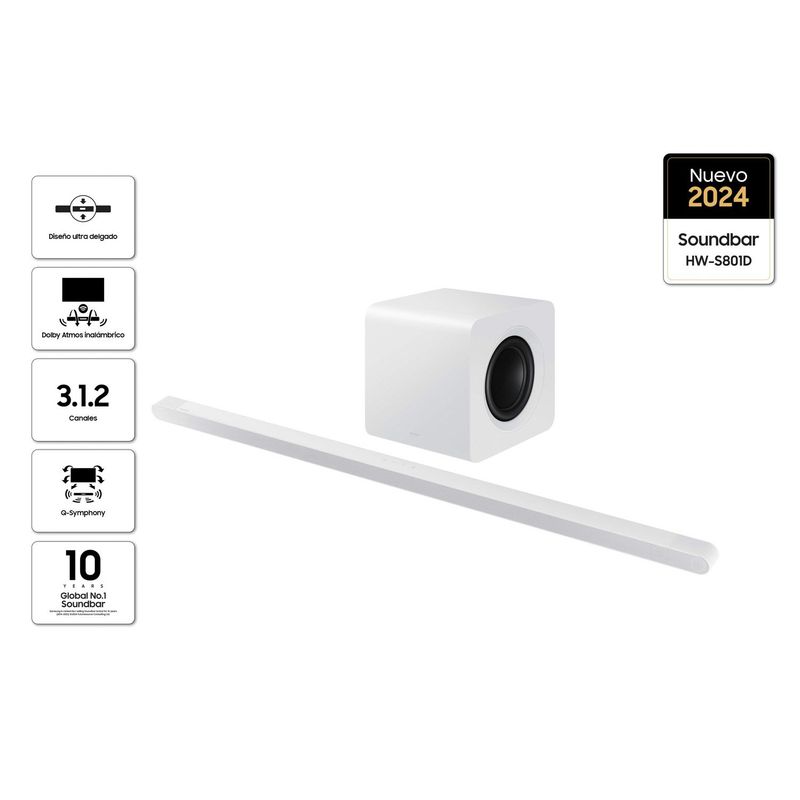 SAMSUNG - Ultra Slim Soundbar HW-S801D 3.1.2 ch Sub Woofer Samsung