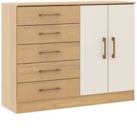 Cómoda 5 Cajones 2 Puertas Roble Beige