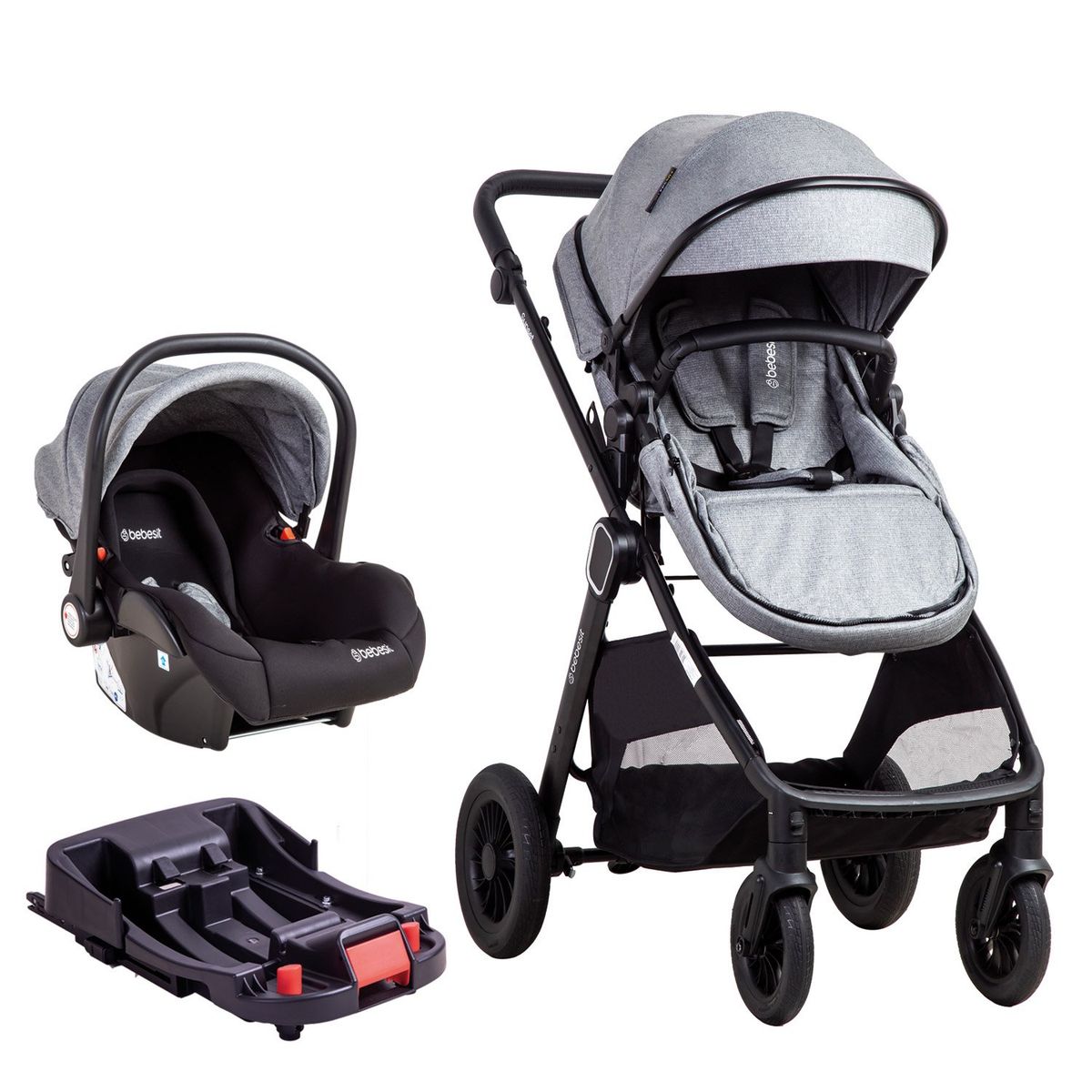 BEBESIT - Coche Cuna Travel System Isofix Sunset Premium Gris Joie