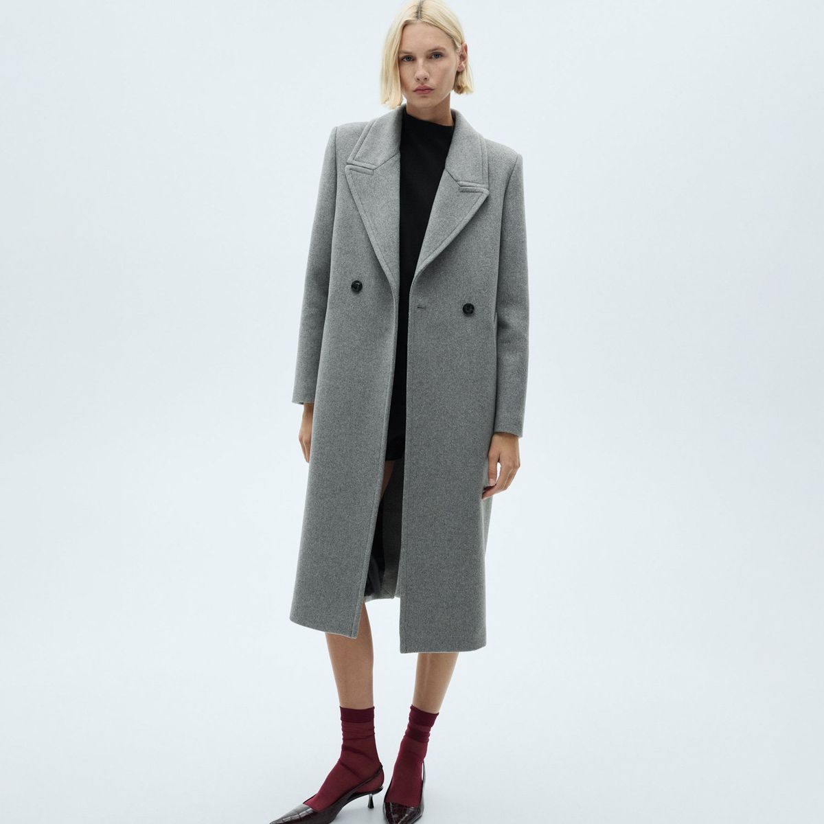 MANGO - Abrigo Lana Solapas Mujer Mango