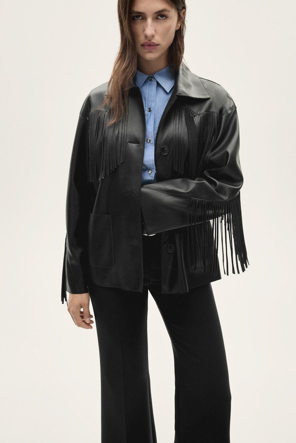 MANGO - Chaqueta Flecos Efecto Piel Mujer Mango