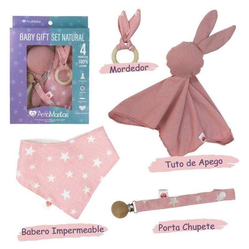 AMAMANTAS - Baby Gift Set Natural  Conejo Rosa Amamantas