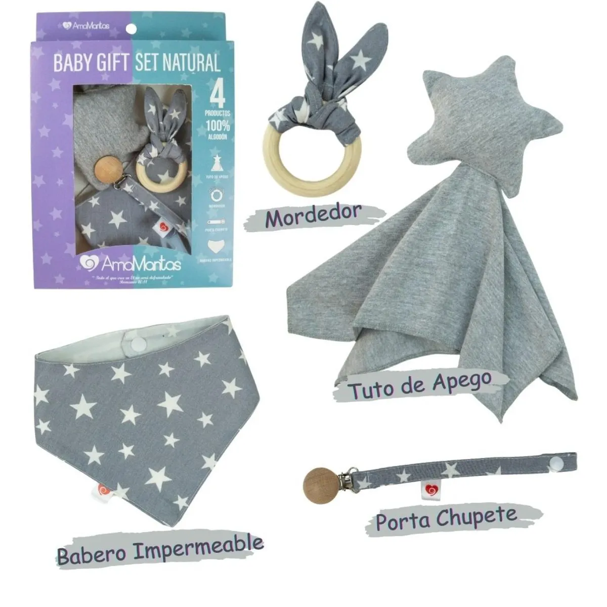 AMAMANTAS - Baby Gift Set Natural  Estrella Gris Amamantas