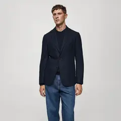 MANGO MAN - Blazer Lana Slim Fit Micro Pata De Gallo Hombre