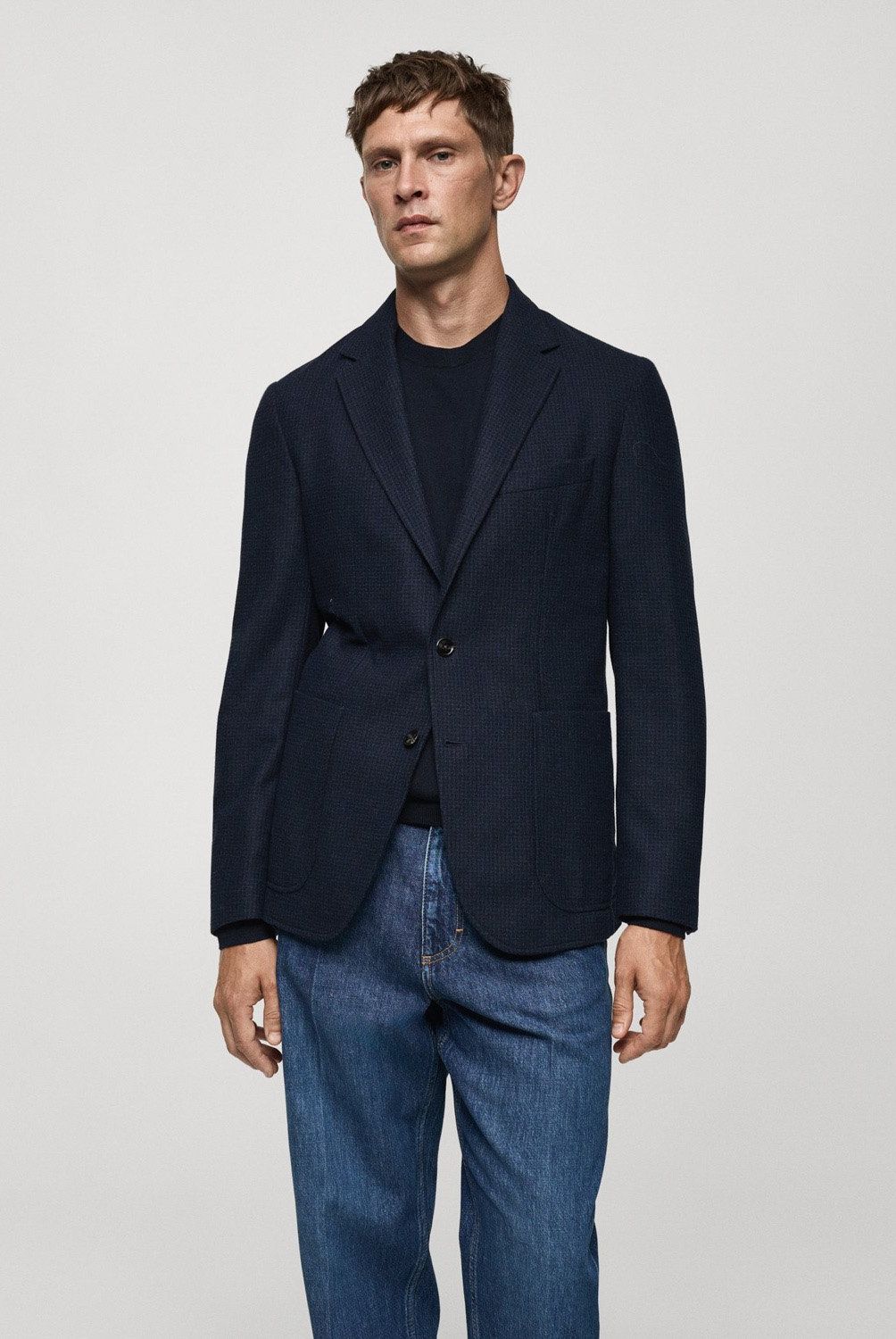MANGO MAN - Blazer Lana Slim Fit Micro Pata De Gallo Hombre Mango Man