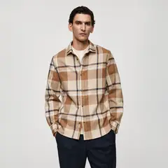 MANGO MAN - Sobrecamisa 100% Algodón Franela Cuadros Hombre