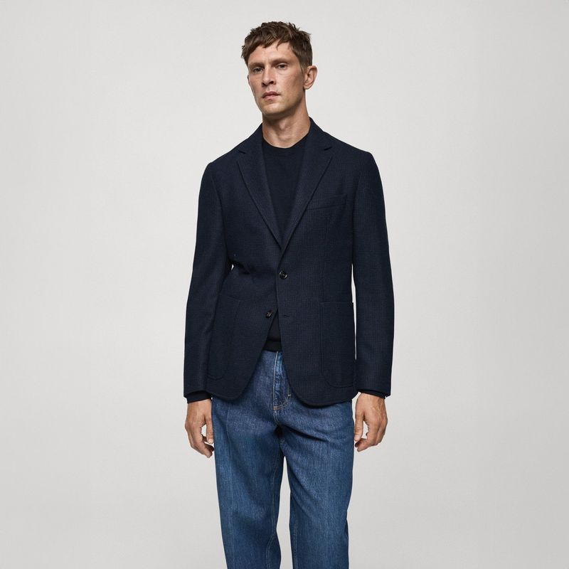 MANGO MAN - Blazer Lana Slim Fit Micro Pata De Gallo Hombre Mango Man