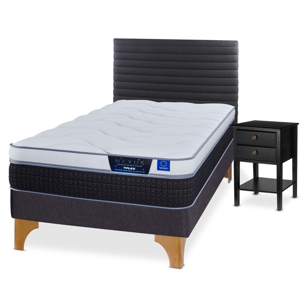 FLEX - Cama Europea Nexus 1.5 Plaza + Respaldo Modern + Velador Rover Flex