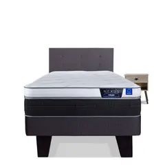 FLEX - Cama Europea Nexus 1.5 Plaza + Respaldo Royal Grafito + Velador Rock