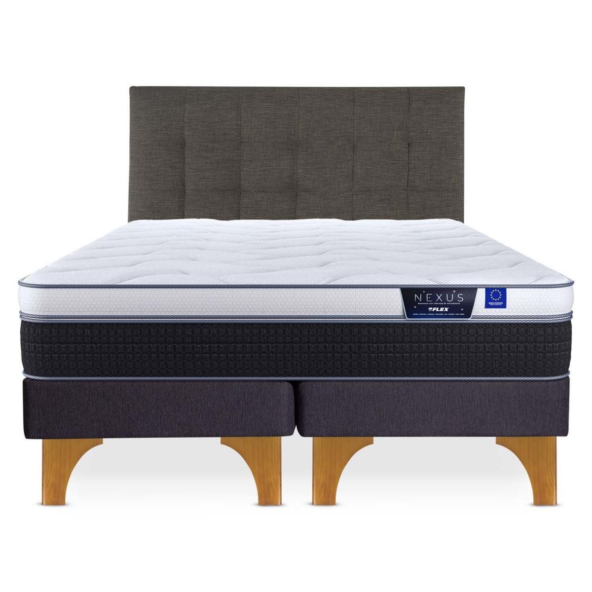 FLEX - Cama Europea Nexus 2 Plazas Bd + Respaldo Design Grafito Flex