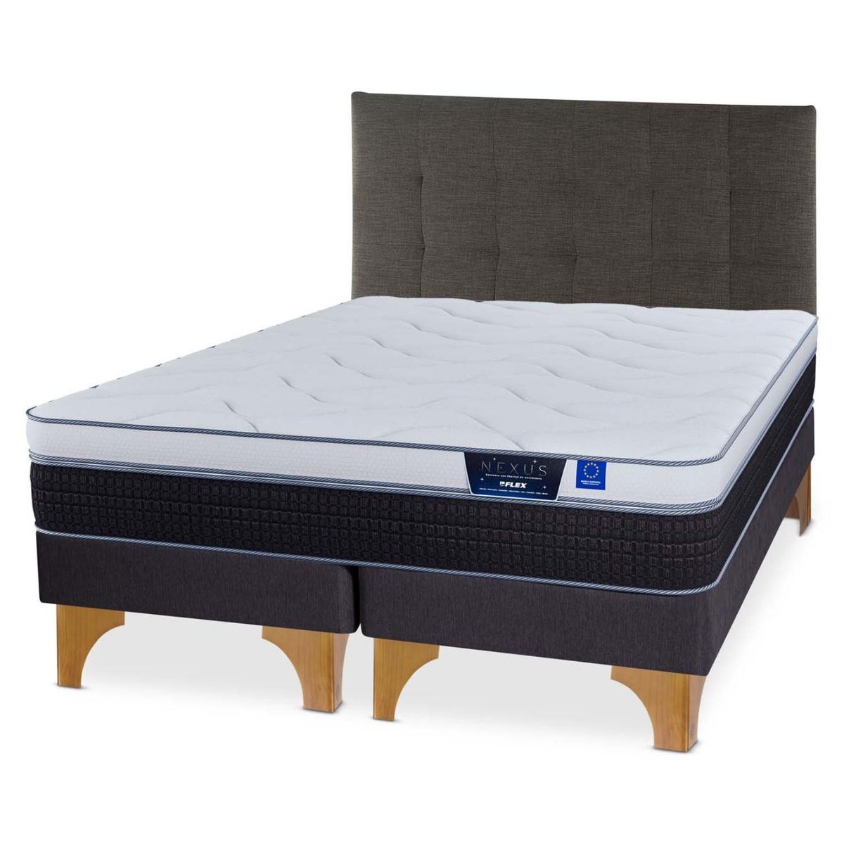 FLEX - Cama Europea Nexus 2 Plazas Bd + Respaldo Design Grafito Flex