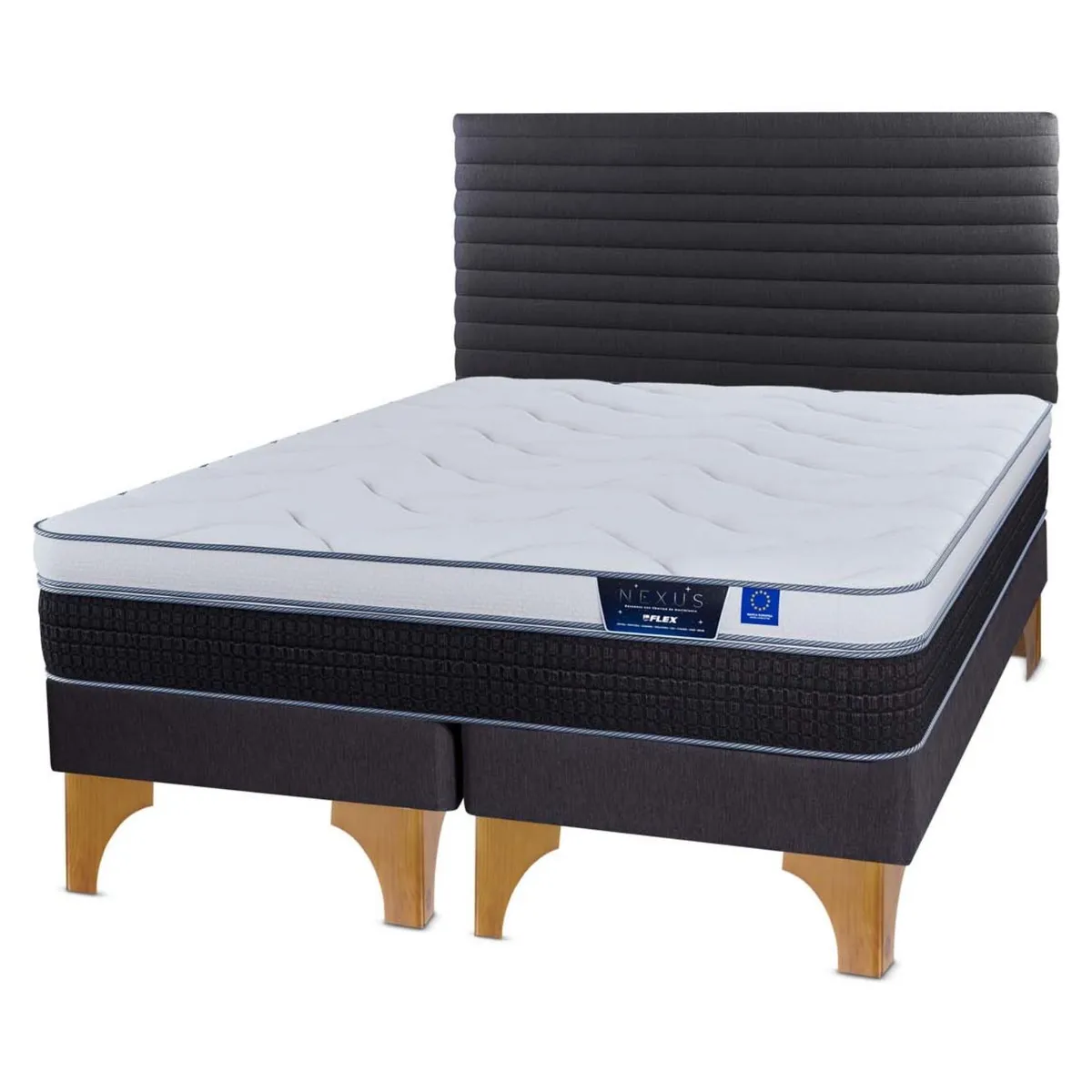 FLEX - Cama Europea Nexus 2 Plazas x 2.00mt Base Dividida + Respaldo Flex