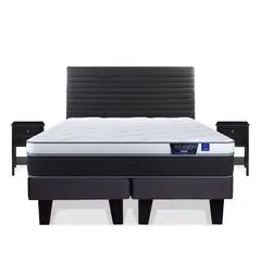 FLEX - Cama Europea Nexus 2 Plazas Bd + Respaldo Modern + 2 Veladores Rover