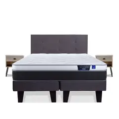 FLEX - Cama Europea Nexus 2 Plazas Bd + Respaldo Royal Grafito + 2 Veladores Rock