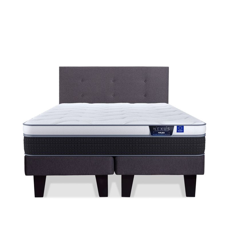 FLEX - Cama Europea Nexus 2 Plazas Bd + Respaldo Royal Grafito Flex