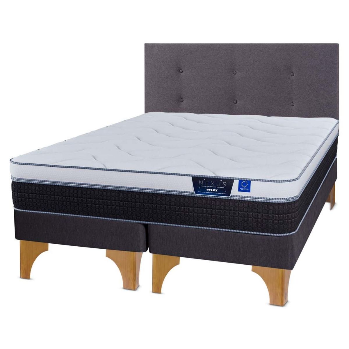 FLEX - Cama Europea Nexus 2 Plazas Bd + Respaldo Royal Grafito Flex