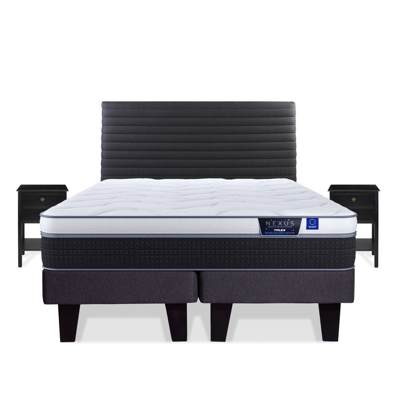 FLEX - Cama Europea Nexus King + Respaldo Modern + 2 Veladores Rover Flex
