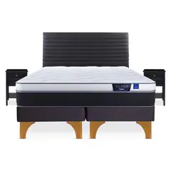 FLEX - Cama Europea Nexus King + Respaldo Modern + 2 Veladores Rover