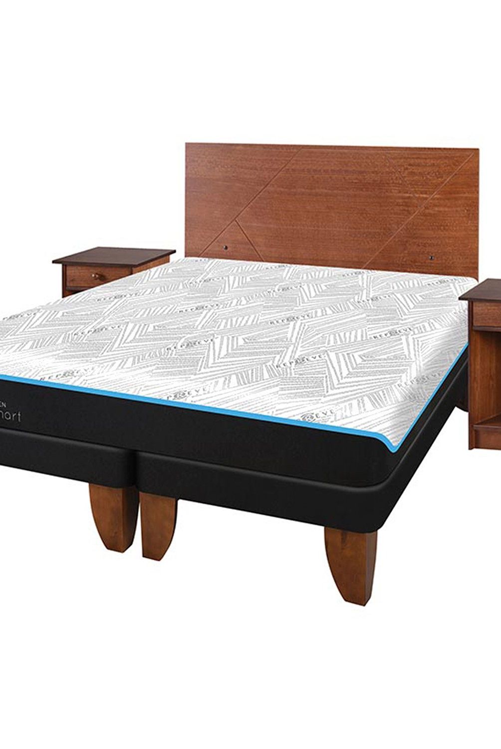 CIC - Cama Europea Green 2 Plazas + Respaldo + 1 Velador Cic