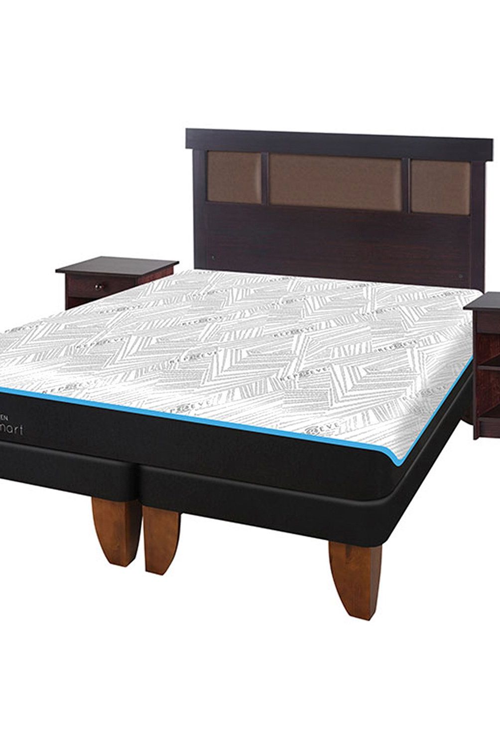 CIC - Cama Europea Green 2 Plazas + Respaldo + 1 Velador Cic