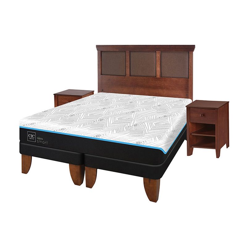 CIC - Cama Europea Green King + Respaldo + 2 Veladores Cic