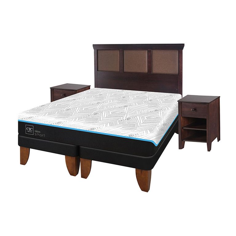 Cama Europea Green King + Respaldo + 2 Veladores