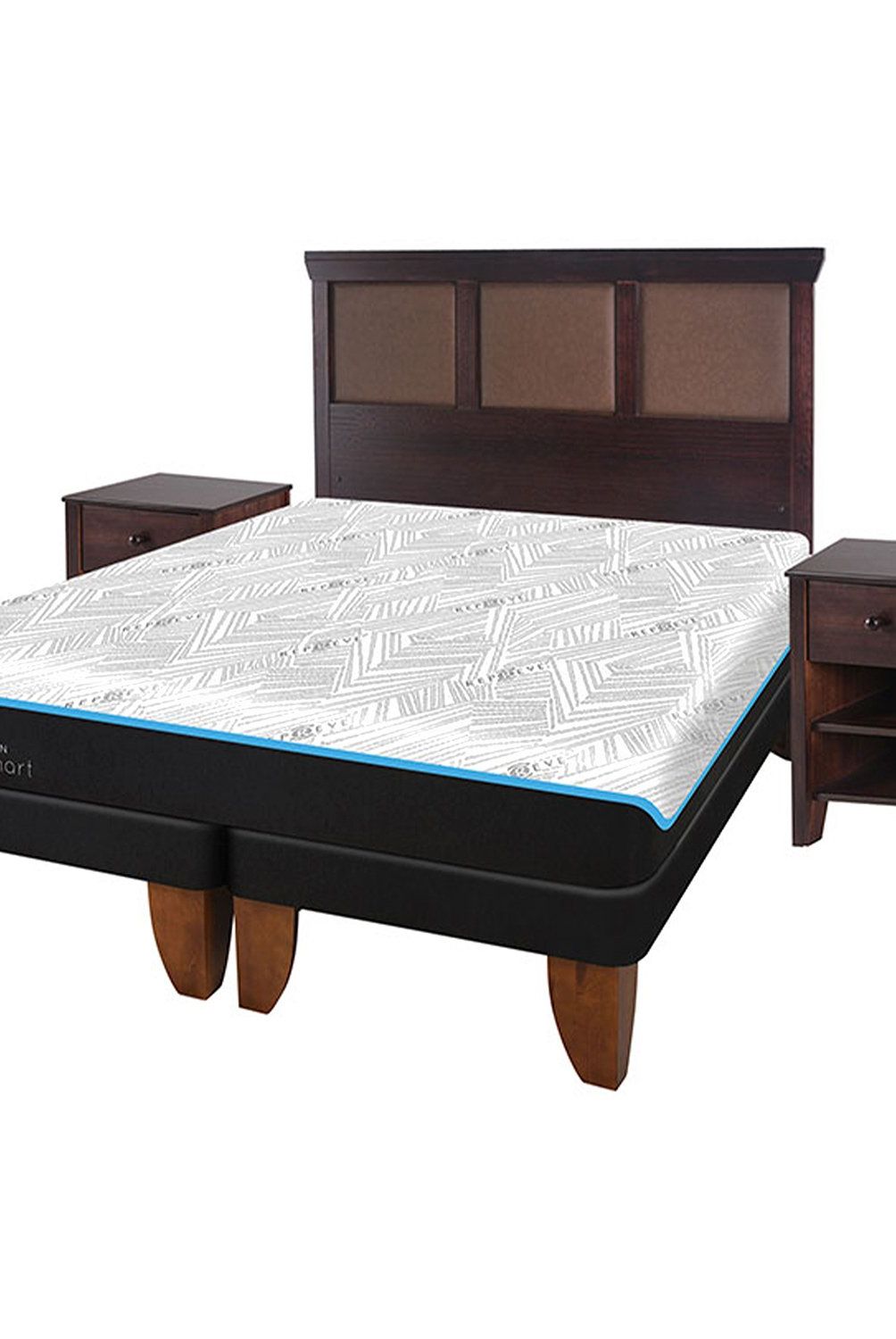 CIC - Cama Europea Green King + Respaldo + 2 Veladores Cic