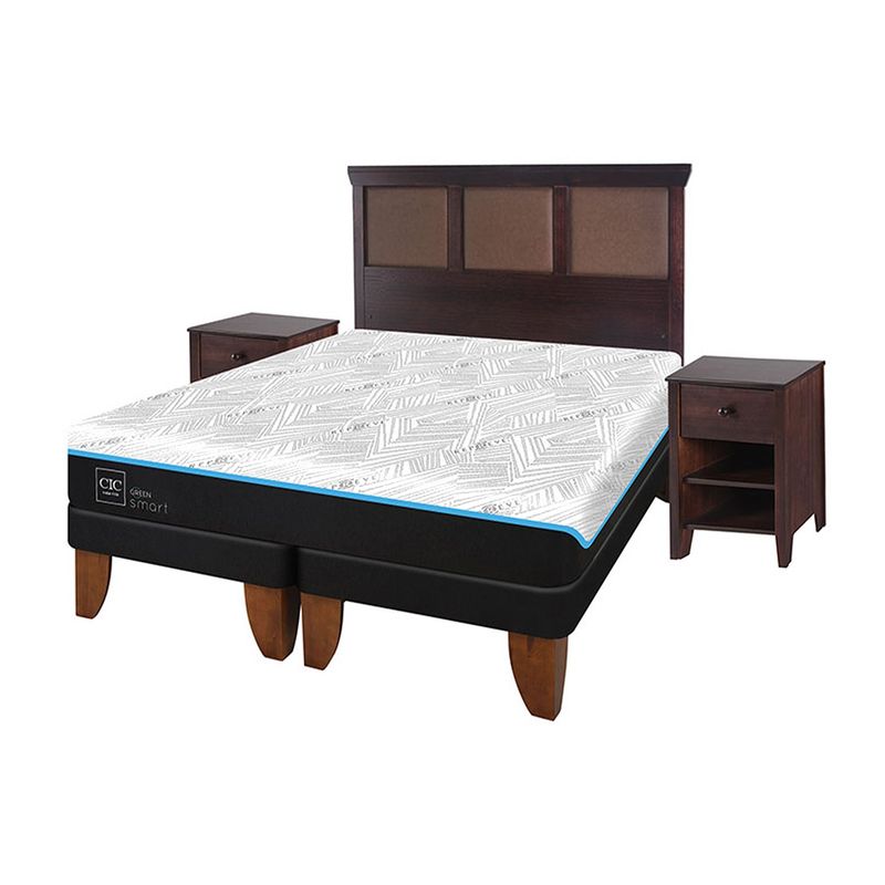 CIC - Cama Europea Green King + Respaldo + 2 Veladores Cic