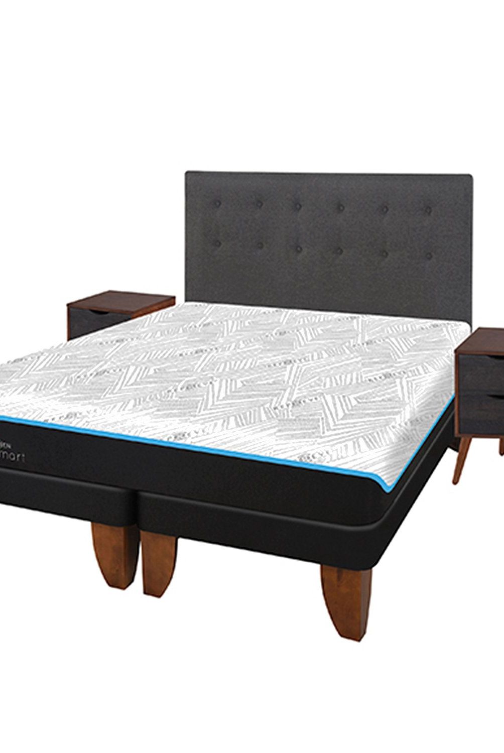 CIC - Cama Europea Green King + Respaldo + 2 Veladores Cic