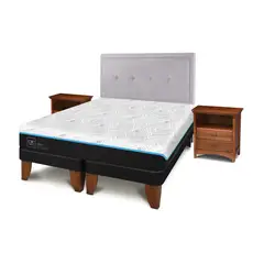 CIC - Cama Europea Green 2 Plazas + Respaldo + 1 Velador