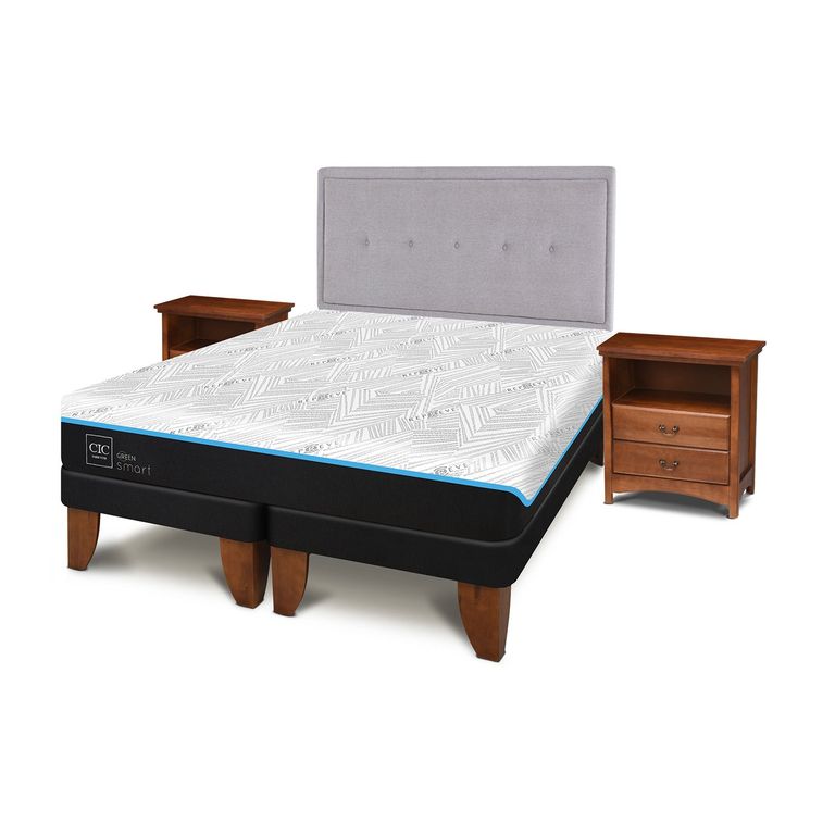 Cama Europea Green King + Respaldo + 2 Veladores