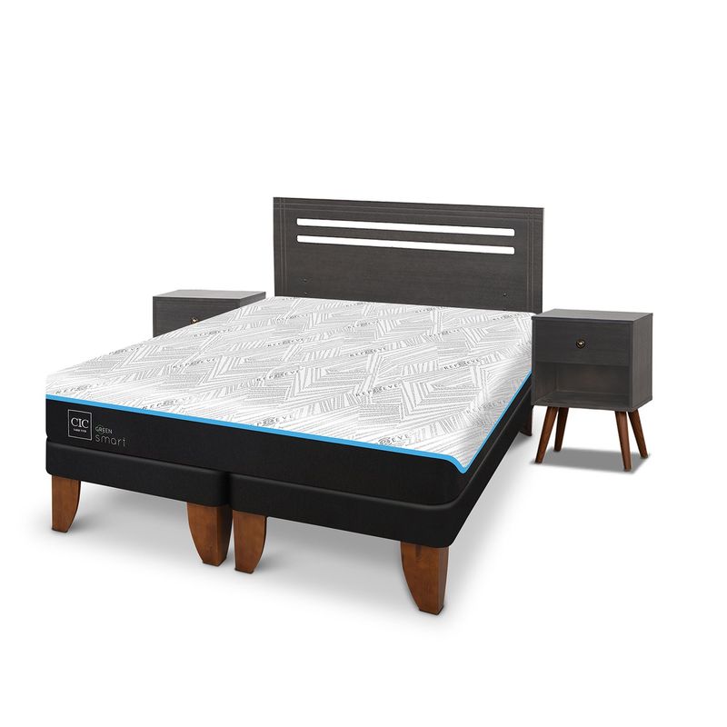 CIC - Cama Europea Green King + Respaldo + 2 Veladores Cic