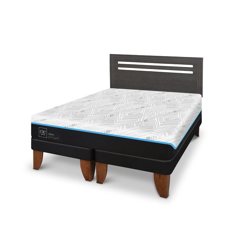 CIC - Cama Europea Green 2 Plazas + Respaldo + 1 Velador Cic