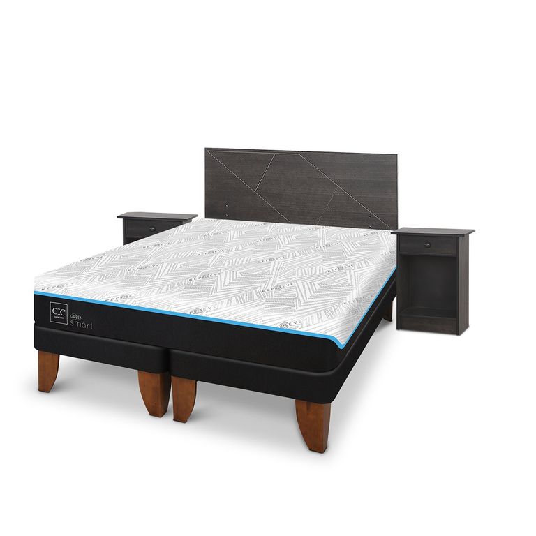 Cama Europea Green King + Respaldo + 2 Veladores