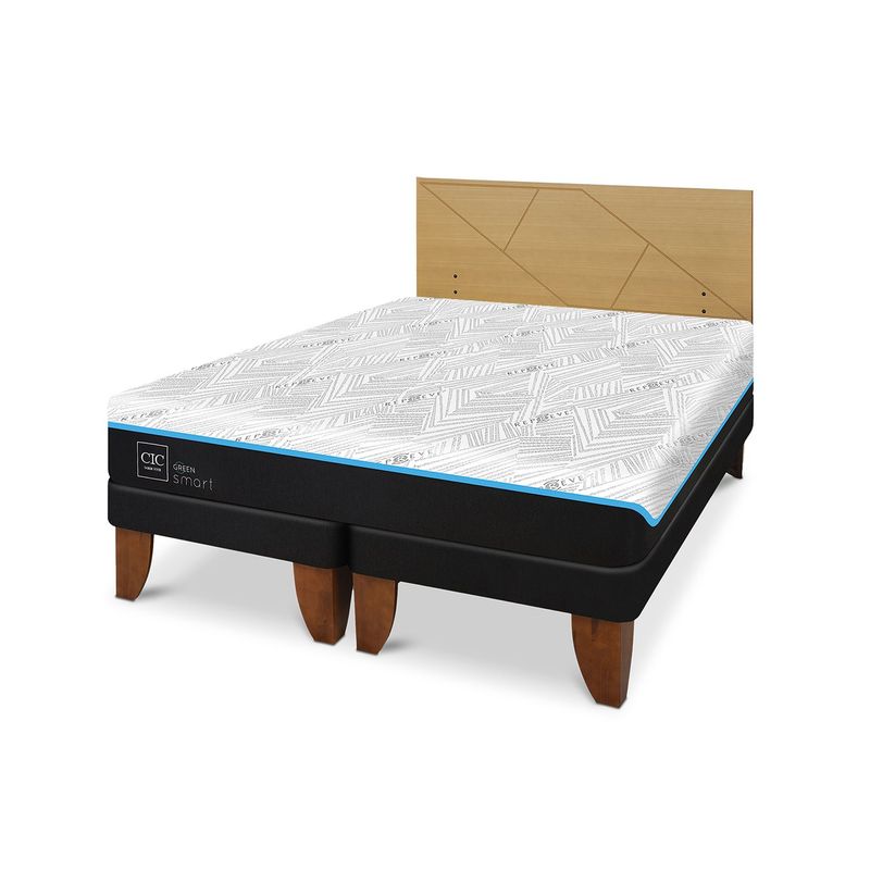 CIC - Cama Europea Green 2 Plazas + Respaldo + 1 Velador Cic