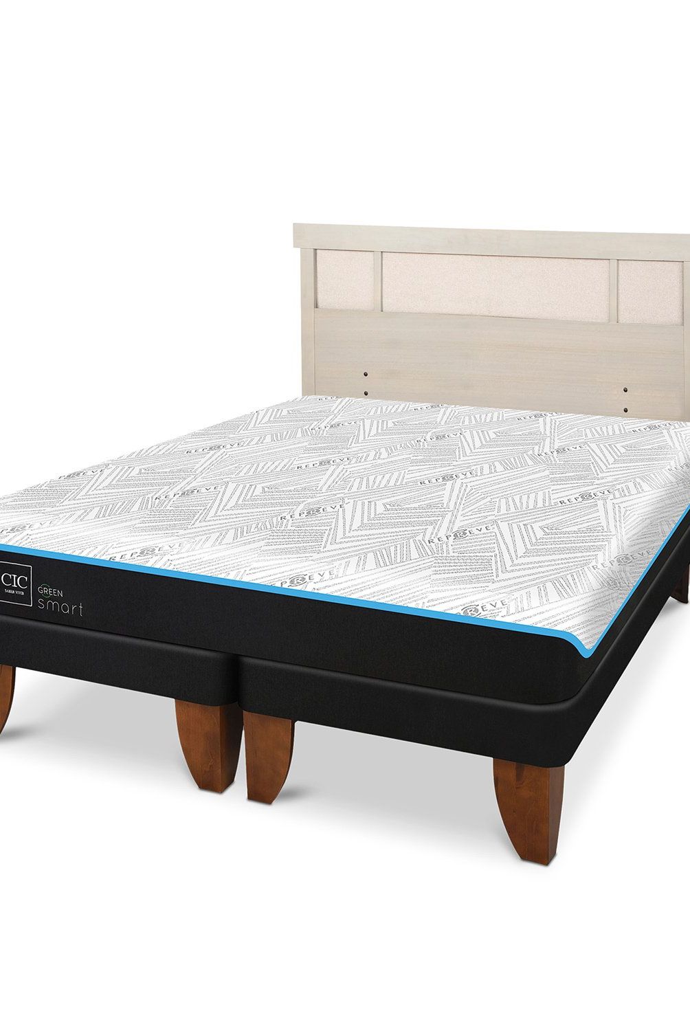 CIC - Cama Europea Green 2 Plazas + Respaldo + 2 Veladores Cic