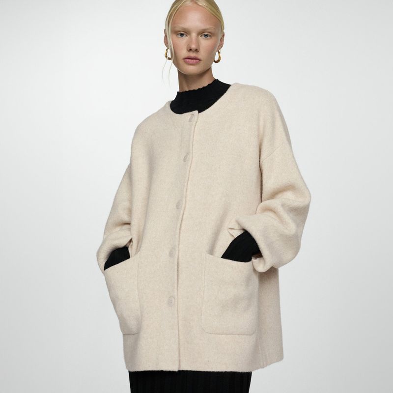 MANGO - Abrigo Punto Bufanda Desmontable Mujer Mango