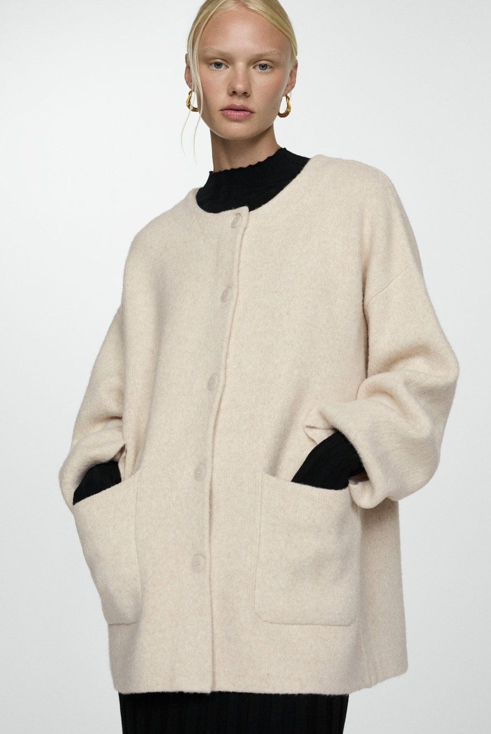 MANGO - Abrigo Punto Bufanda Desmontable Mujer Mango