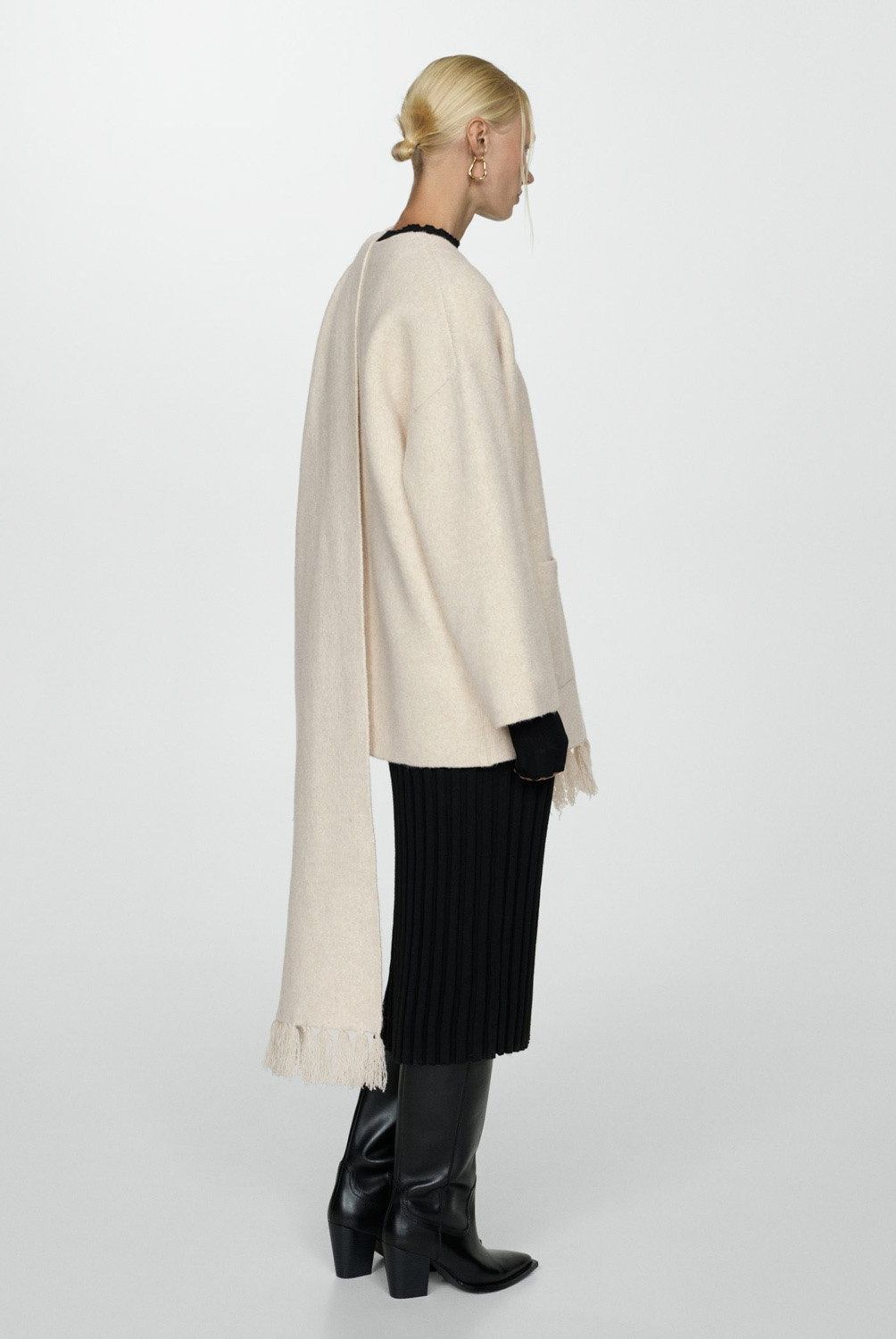 MANGO - Abrigo Punto Bufanda Desmontable Mujer Mango