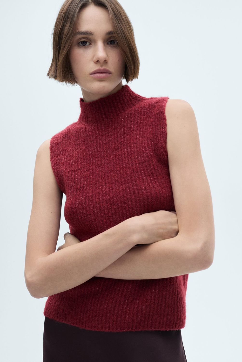 MANGO - Chaleco Punto Cuello Perkins Mujer Mango