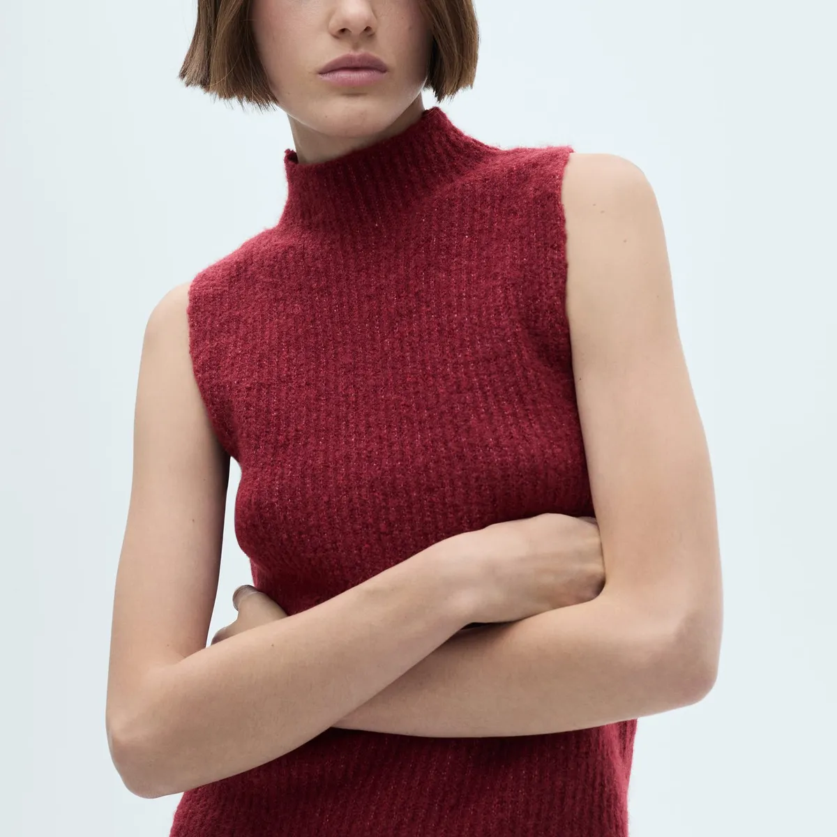 MANGO - Chaleco Punto Cuello Perkins Mujer Mango