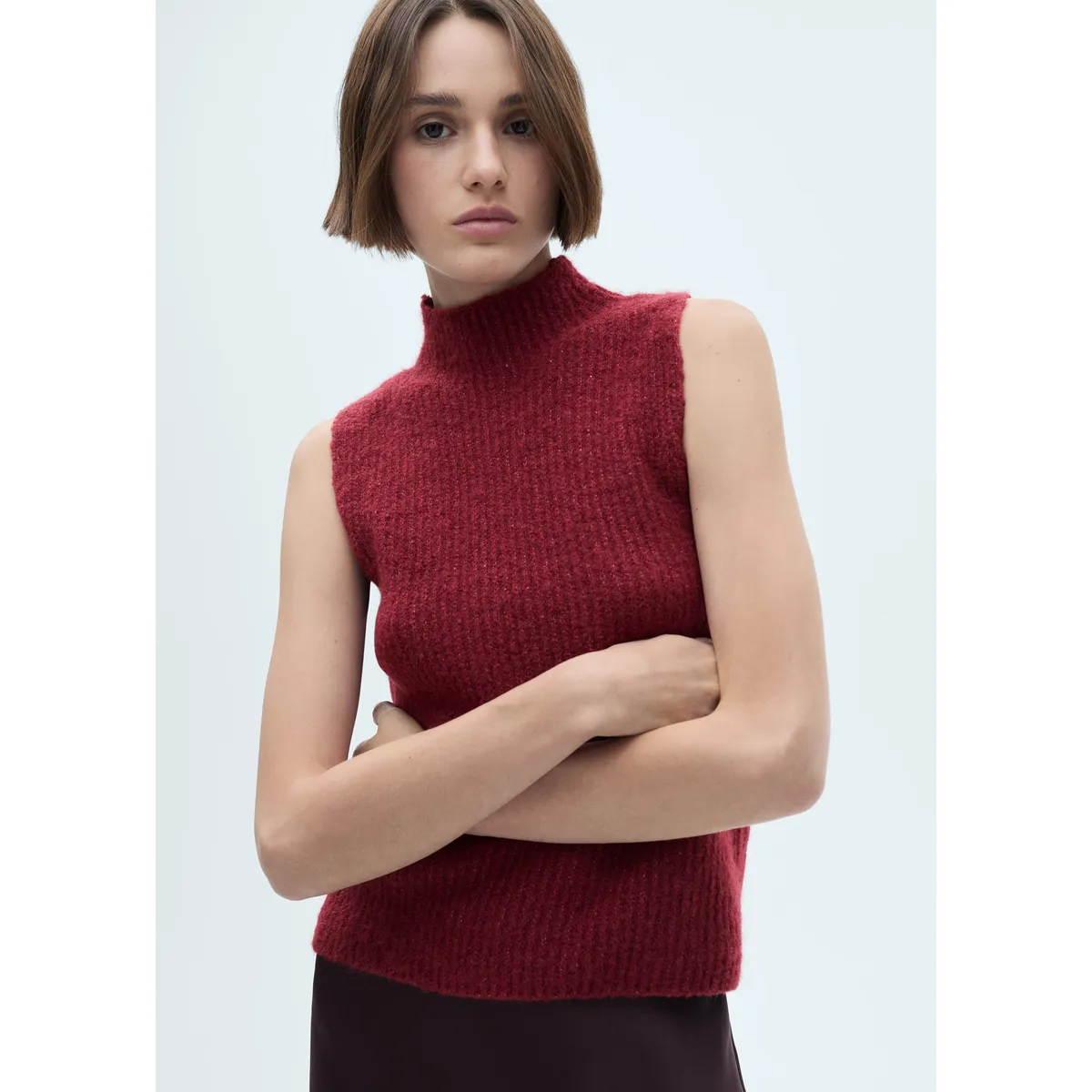 MANGO - Chaleco Punto Cuello Perkins Mujer Mango