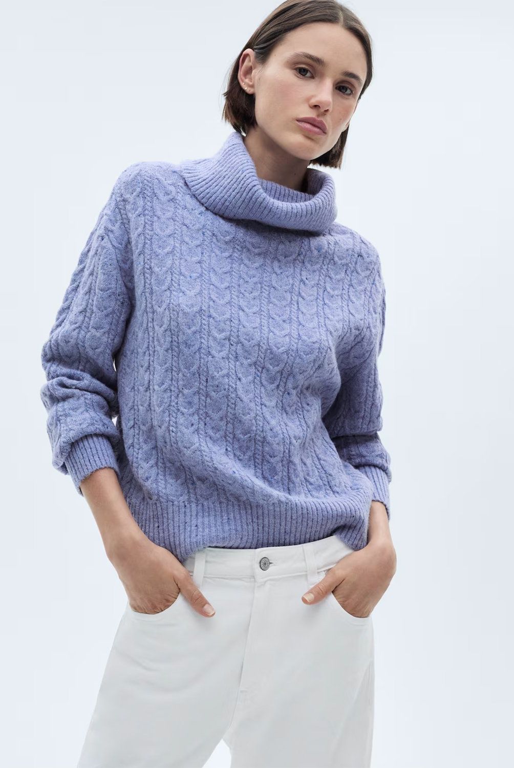 MANGO - Sweater Trenzado Cuello Vuelto Mujer Mango