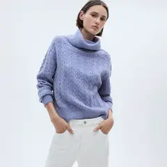 MANGO - Sweater Trenzado Cuello Vuelto Mujer