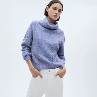 MANGO - Sweater Trenzado Cuello Vuelto Mujer
