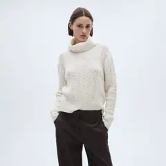 MANGO - Sweater Trenzado Cuello Vuelto Mujer