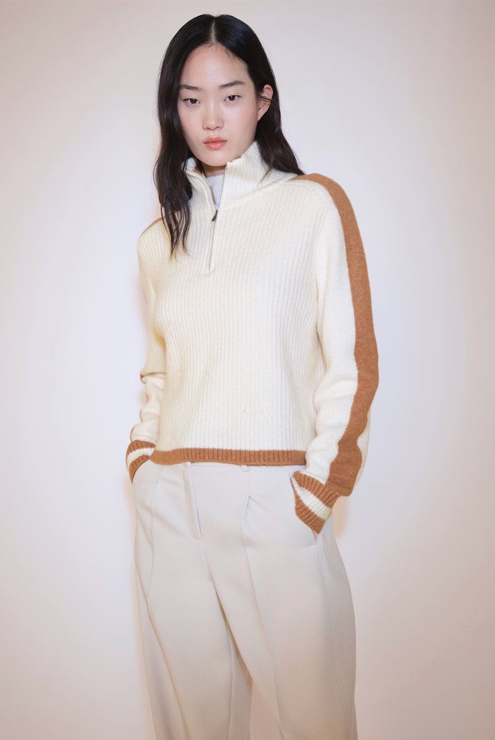 MANGO - Sweater Cremallera Detalle Rayas Mujer Mango